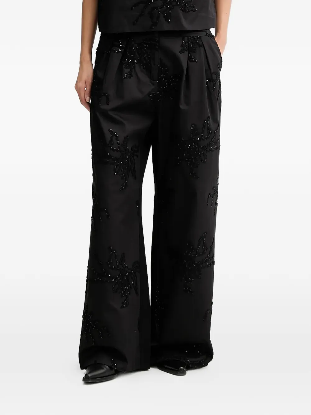 MUNTHE embellished wide trousers - Nero