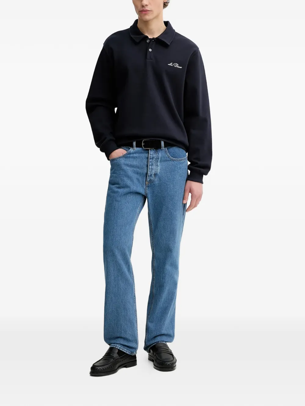 Les Deux Ben long-sleeve polo shirt - Blauw