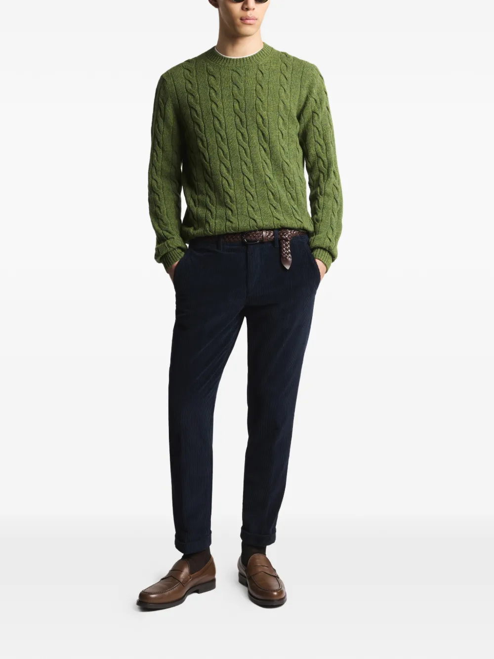Fay cable-knit crew-neck sweater - Groen