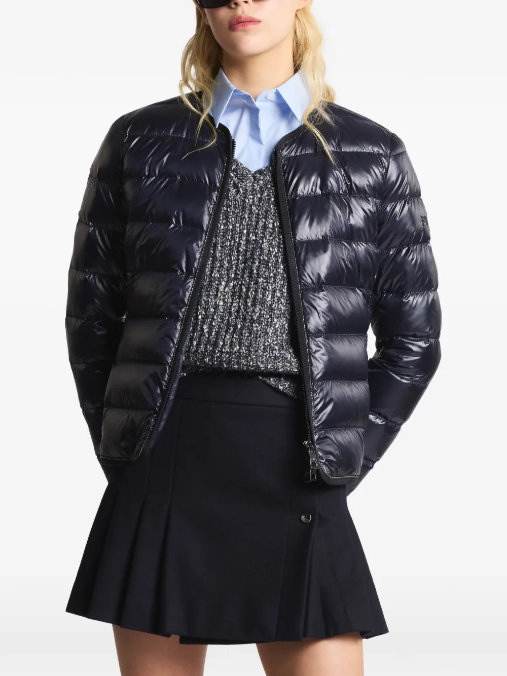  Fay Quilted Collarless Coat - Blue 