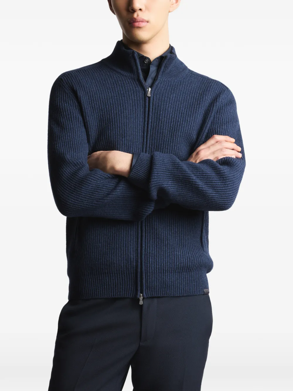  Fay Zip Ribbed Cardigan - Blue 