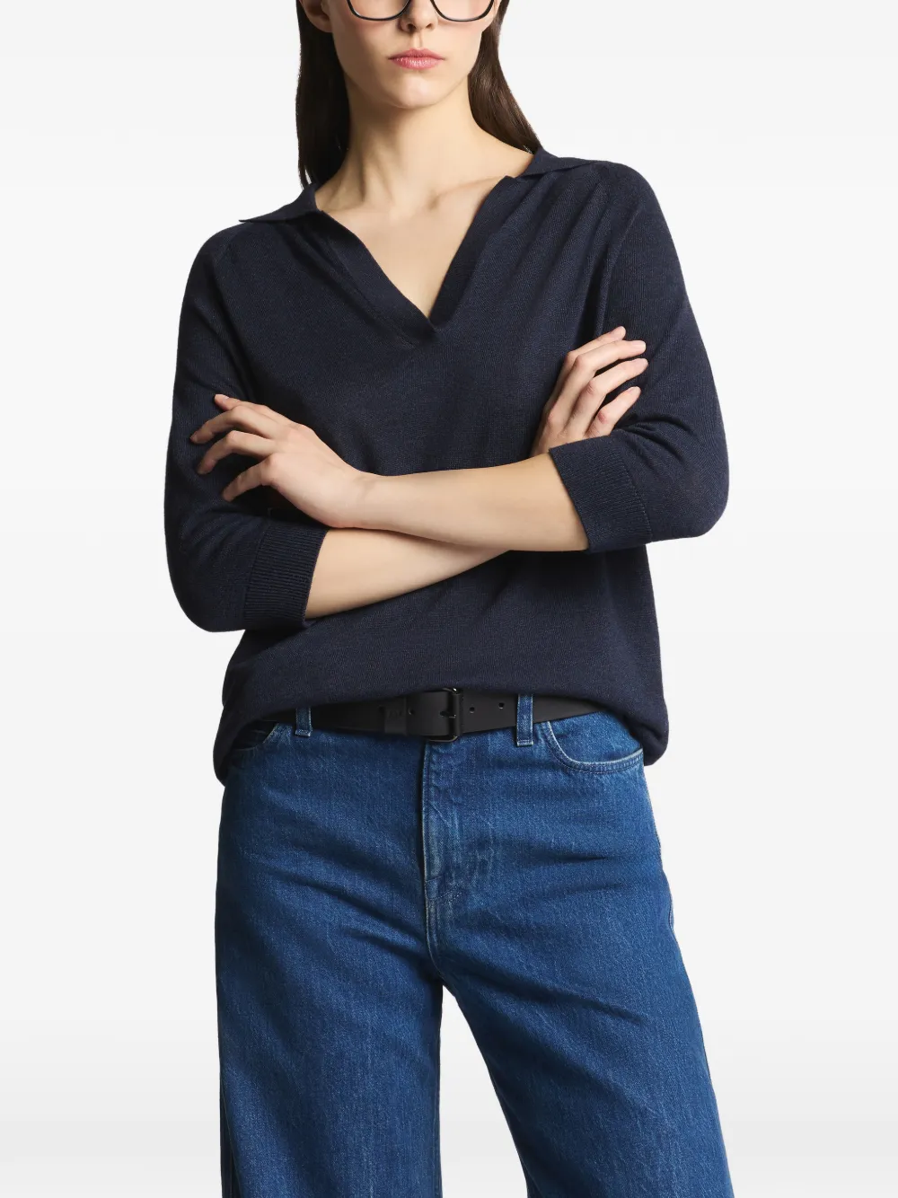 Three-Quarter Sleeve Polo Sweater