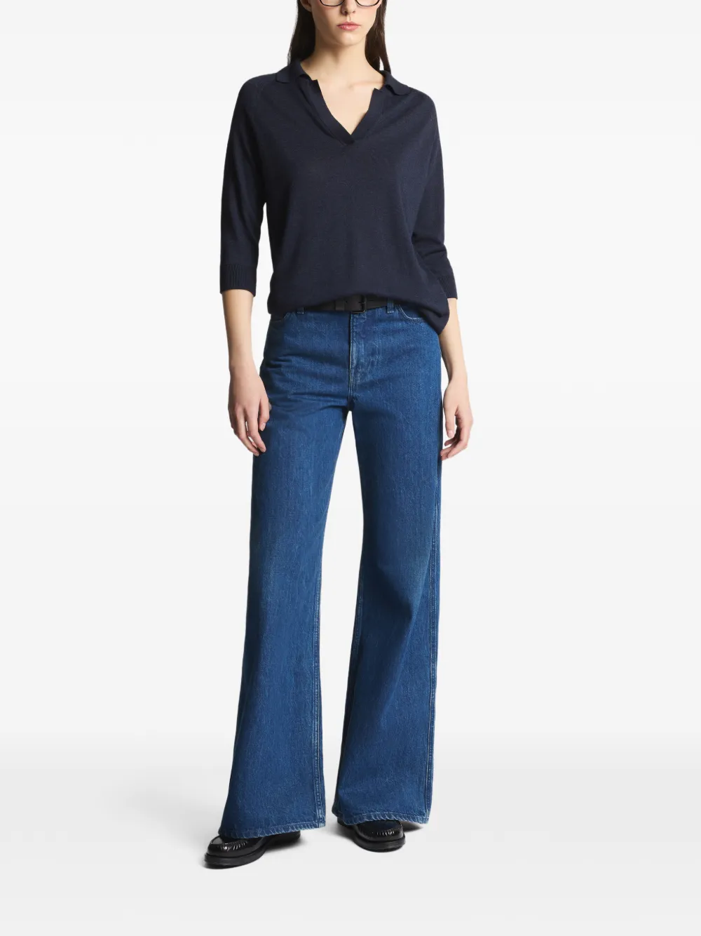 Three-Quarter Sleeve Polo Sweater