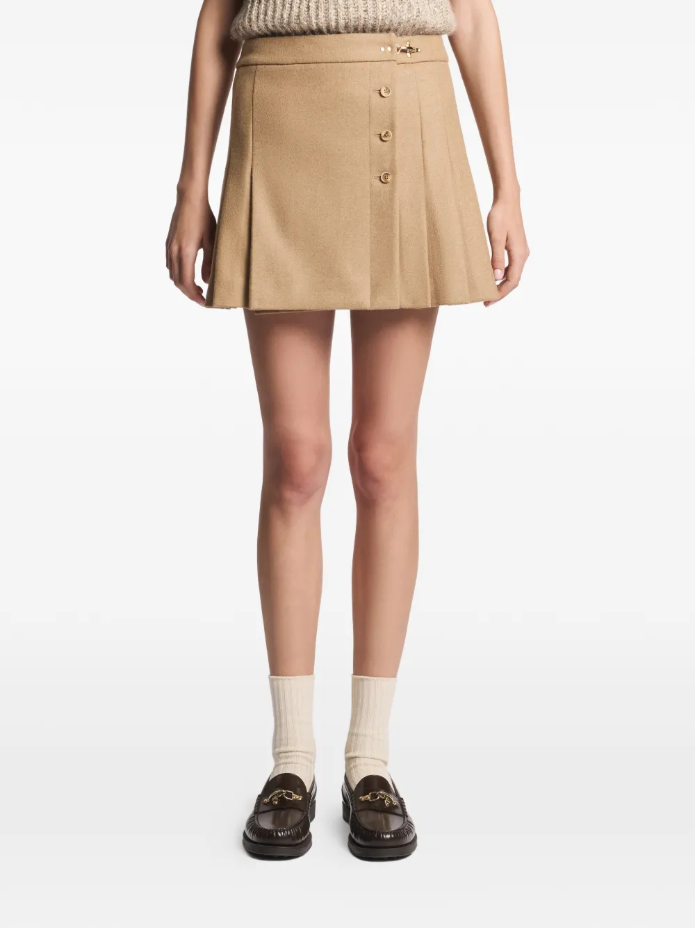 Pleated Buttoned Mini Skirt