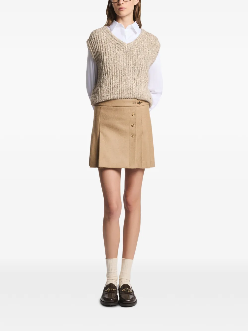 Fay pleated buttoned mini skirt - Beige