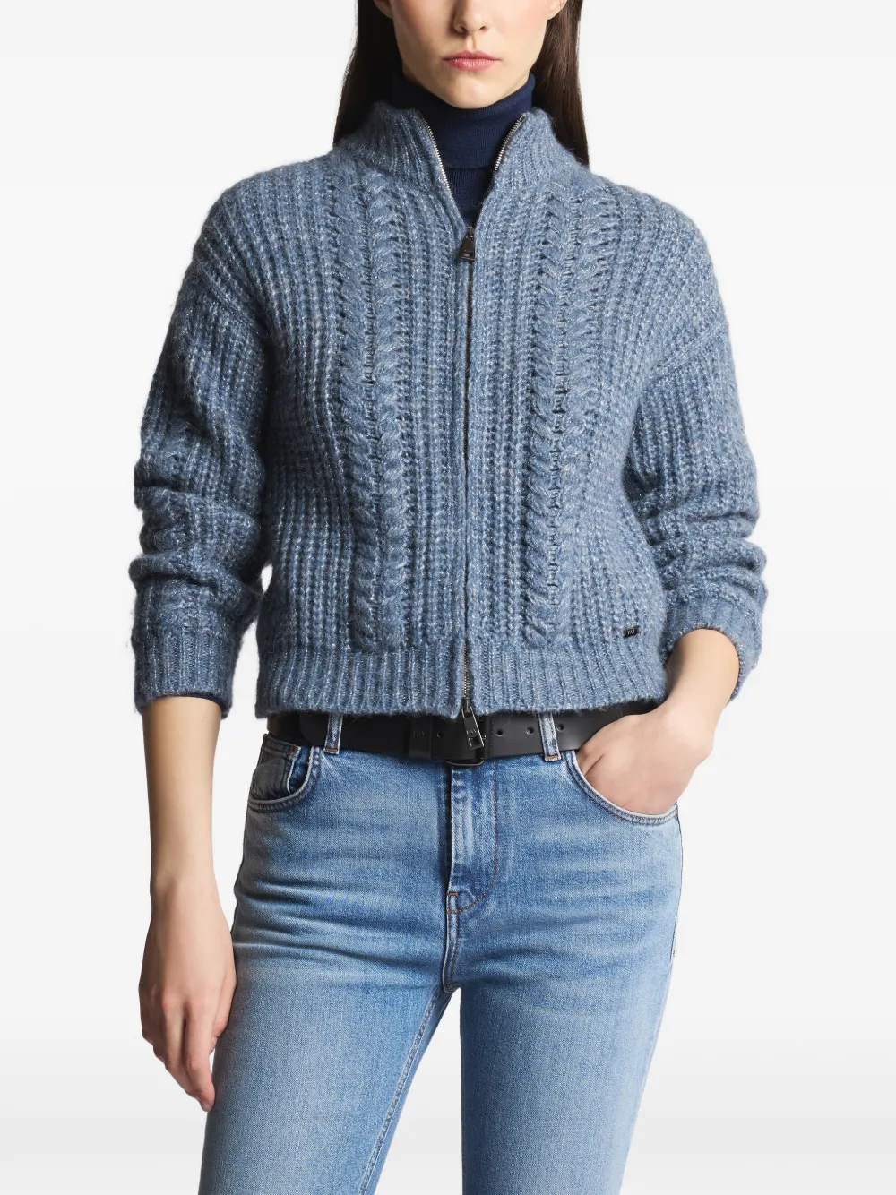 cable-knit zip-up cardigan