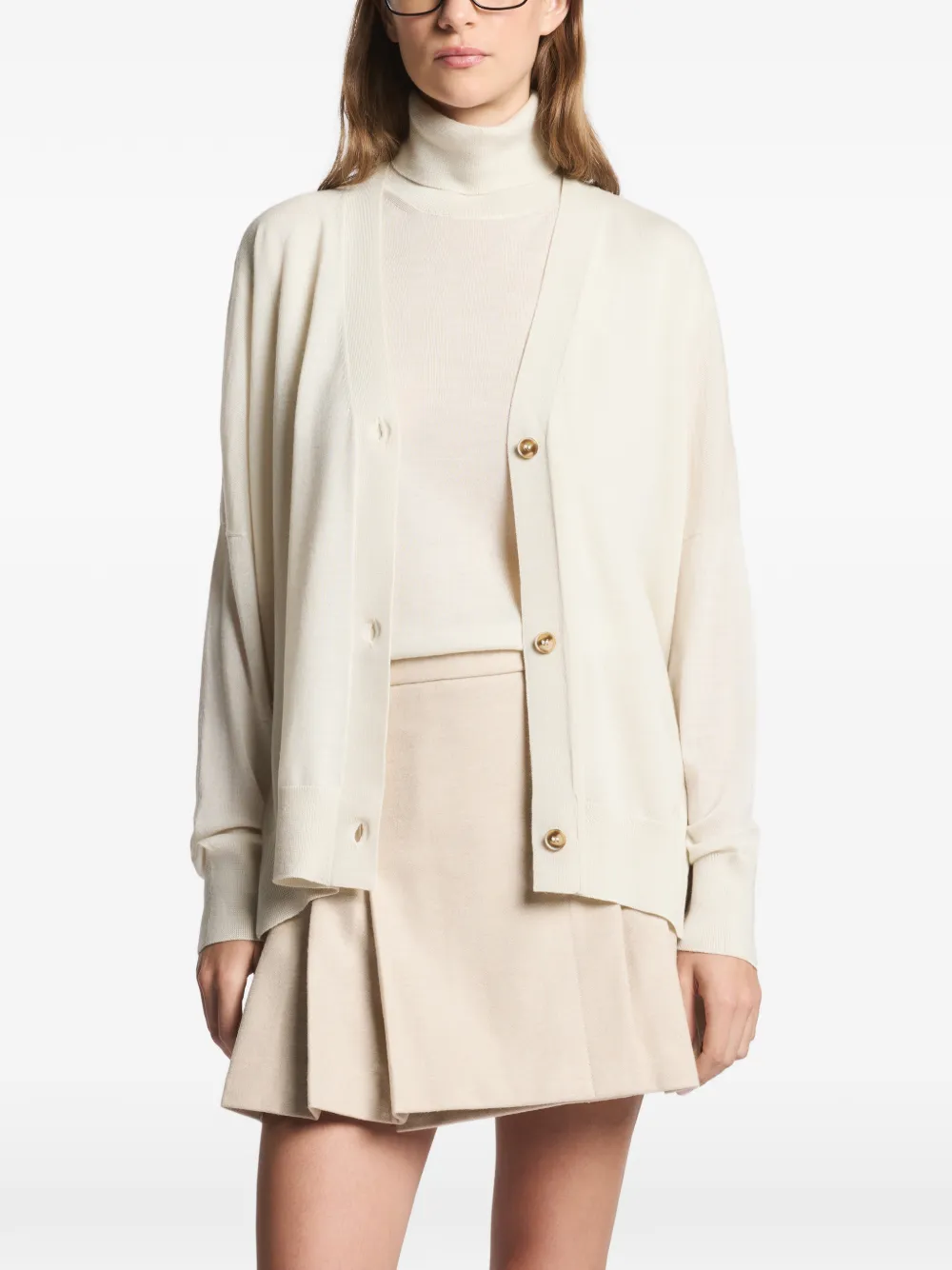  Fay Buttoned Long-sleeve Cardigan - Neutrals 