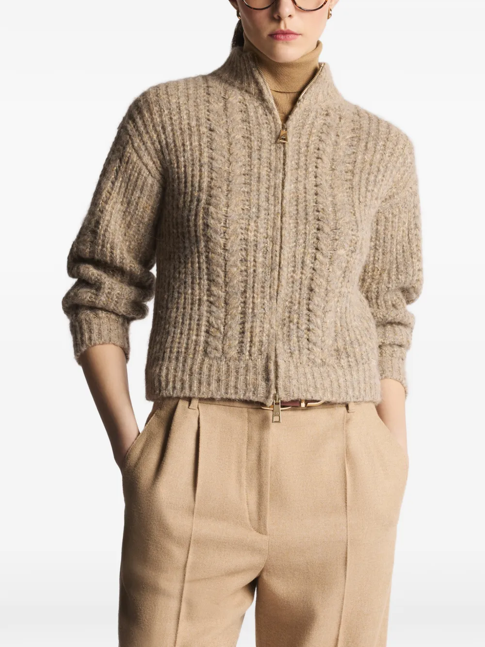  Fay Zip-up Knitted Cardigan - Neutrals 