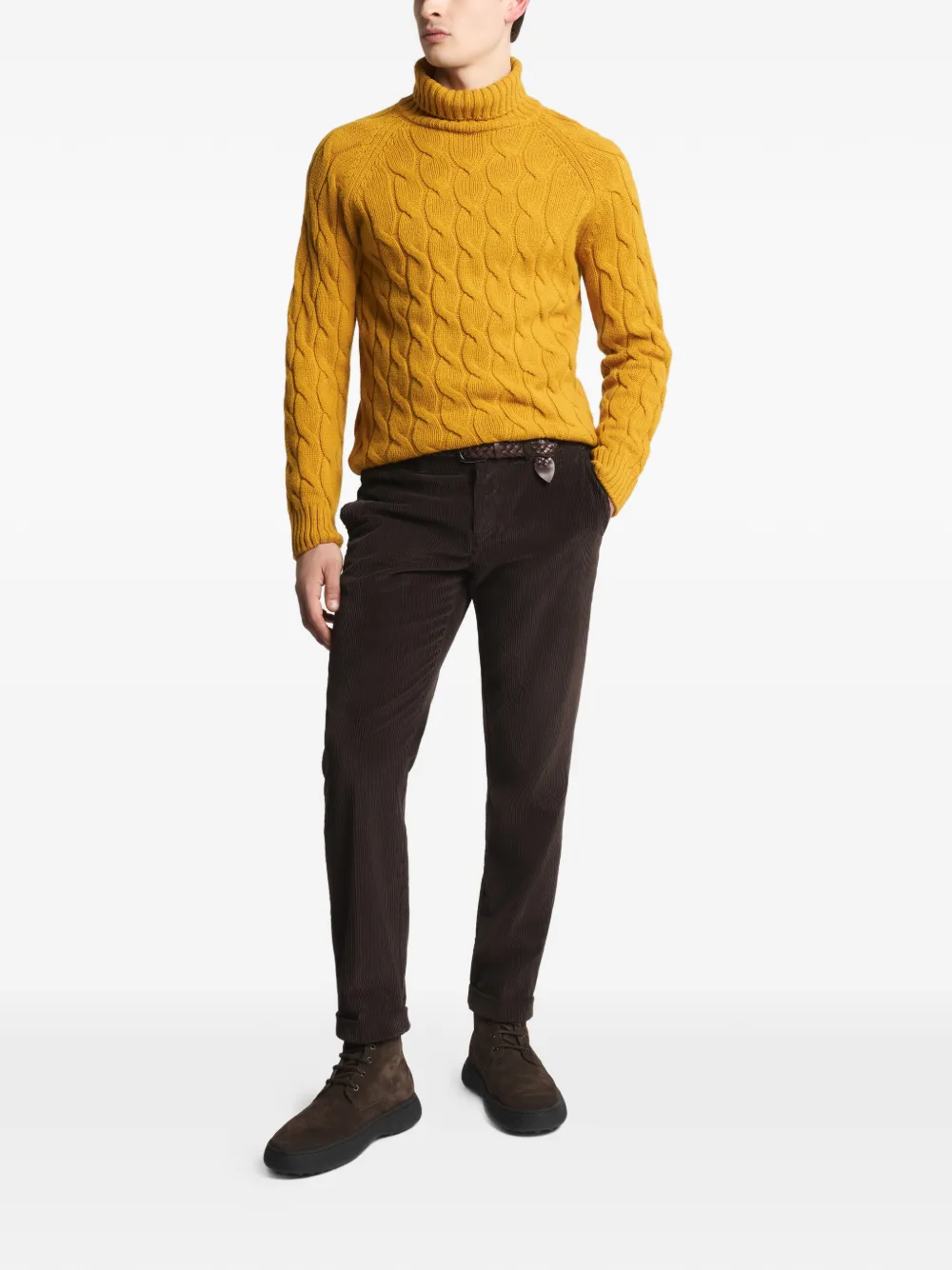 Fay cable knit roll-neck sweater - Geel