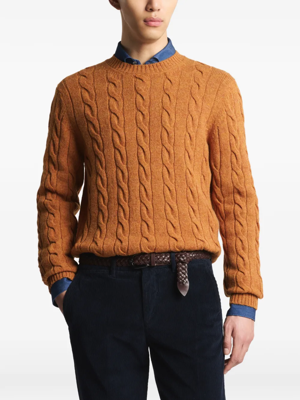  Fay Cable-knit Round-neck Sweater - Orange 