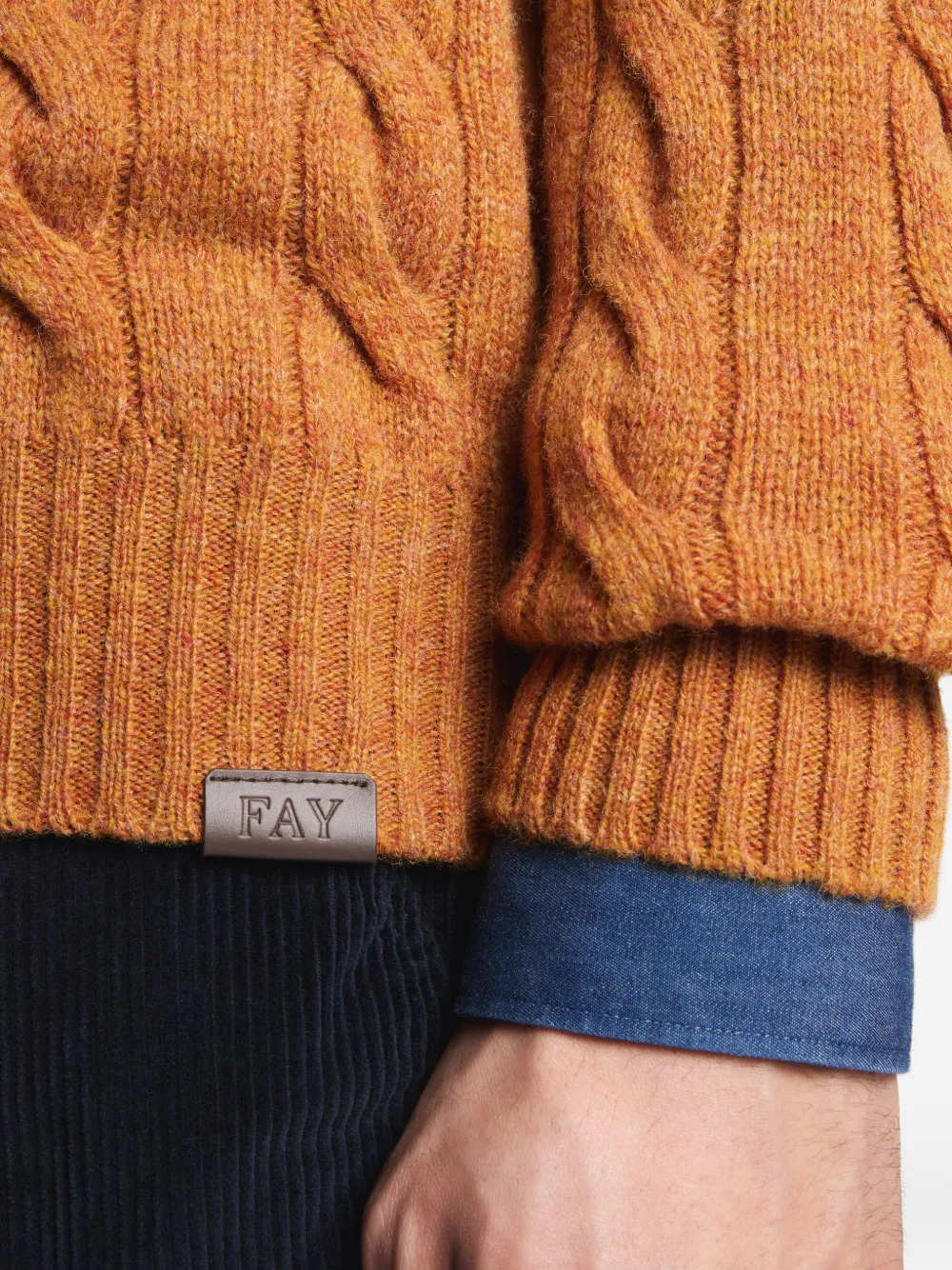 Fay Kabelgebreide trui met ronde hals Oranje