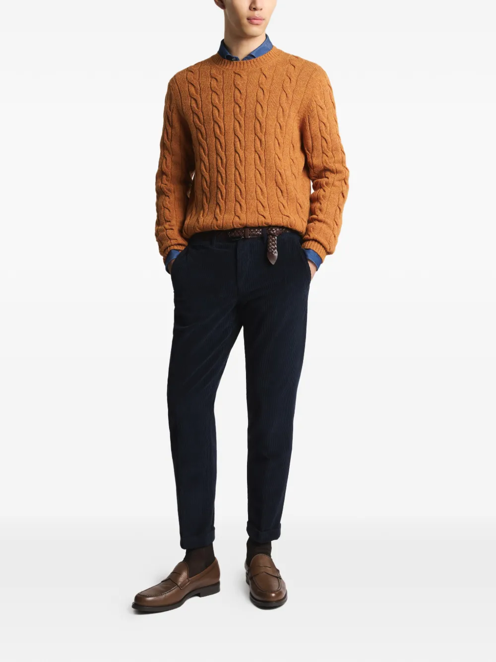 Fay cable-knit round-neck sweater - Oranje