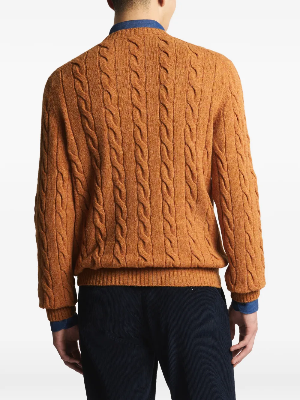 Fay Kabelgebreide trui met ronde hals Oranje