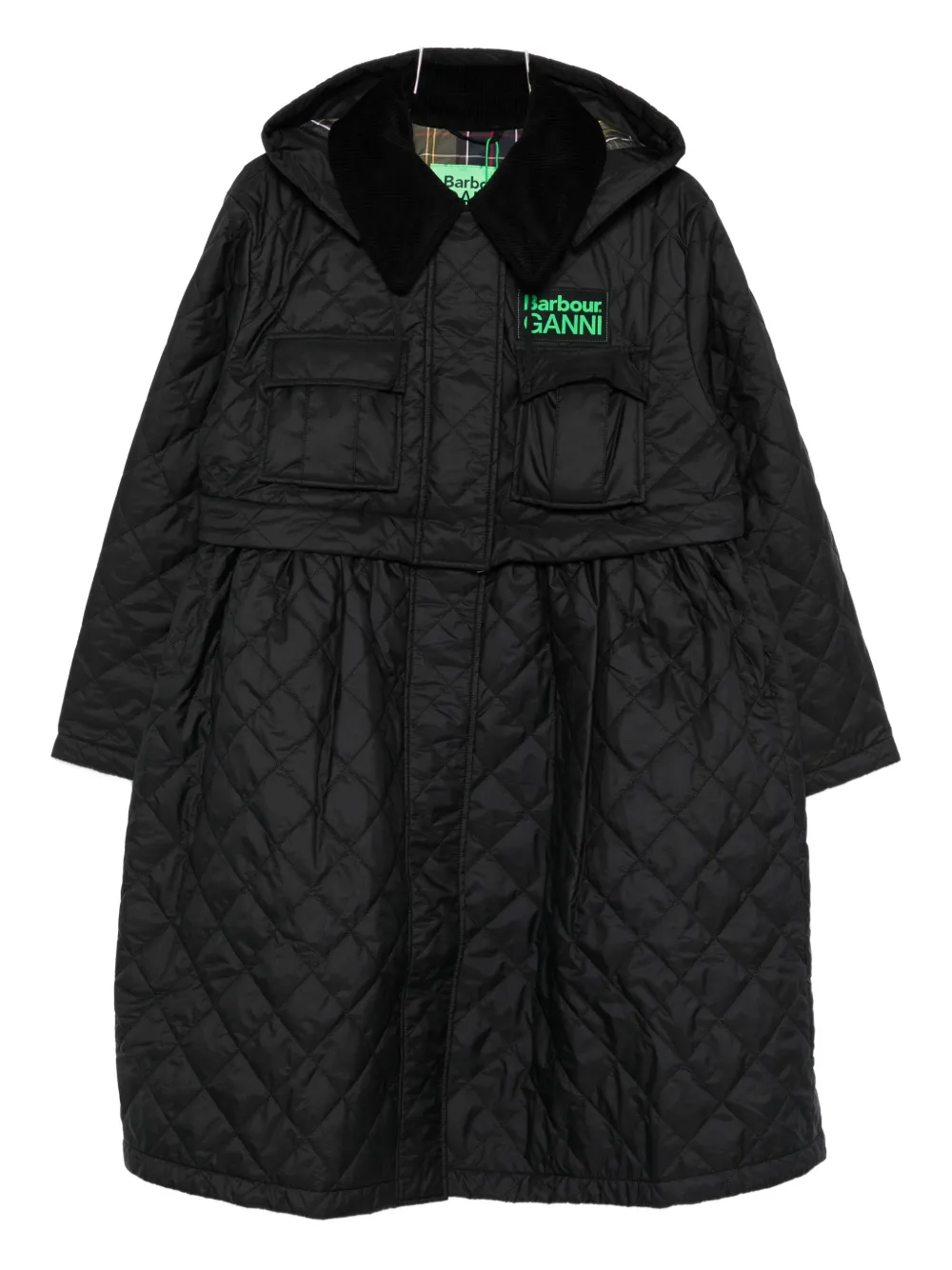 Barbour x Ganni quilted hooded coat - Nero
