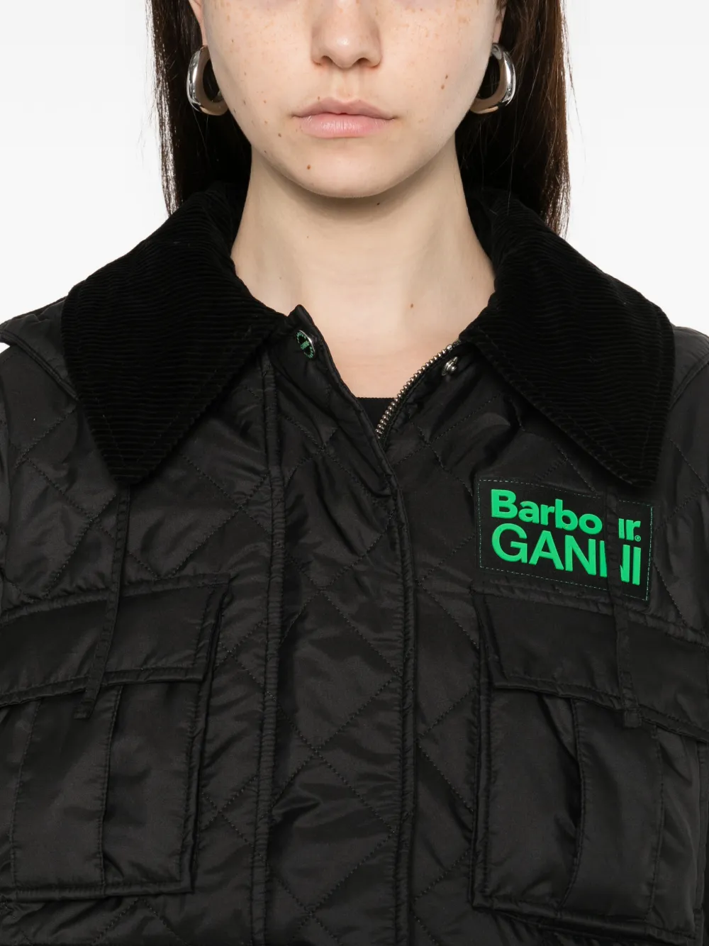 Barbour x Ganni gewatteerde jas met capuchon Zwart