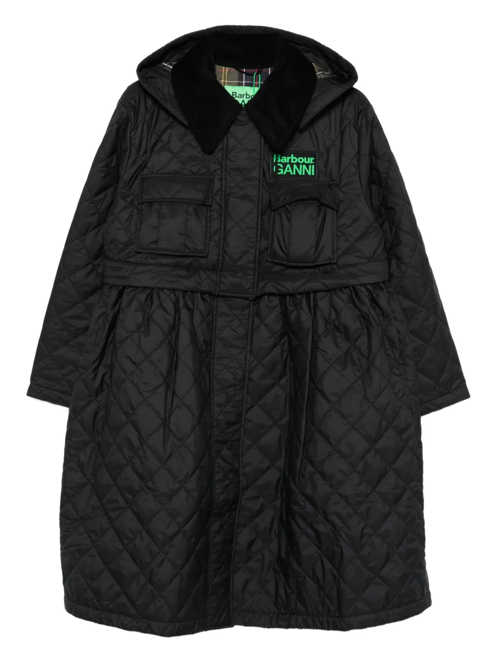 Barbour x Ganni quilted hooded coat - Nero