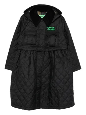 Barbour x Ganni Waxed Duffle Coat | Black | FARFETCH