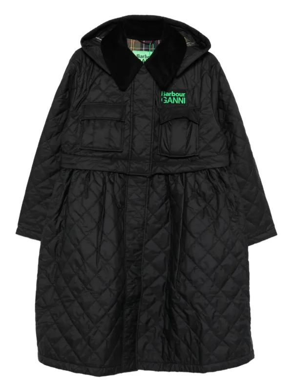 Barbour x Ganni キルティング フーデッドコート | ブラック | FARFETCH JP