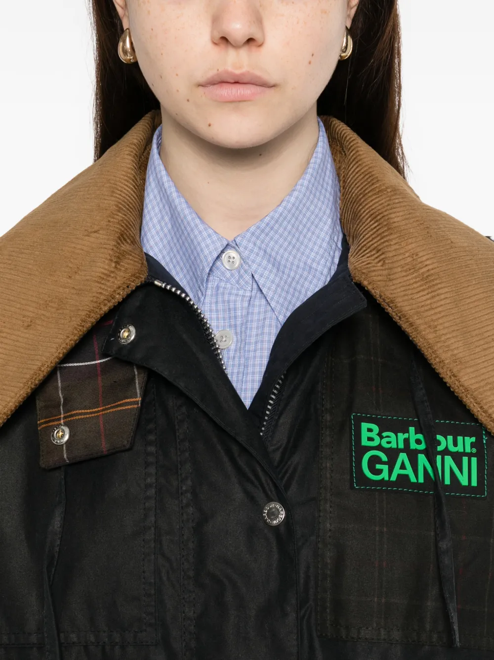 Barbour x Ganni gewaxte duffeljas Zwart