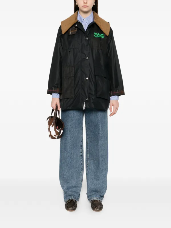 Barbour x Ganni Waxed Duffle Coat | Black | FARFETCH