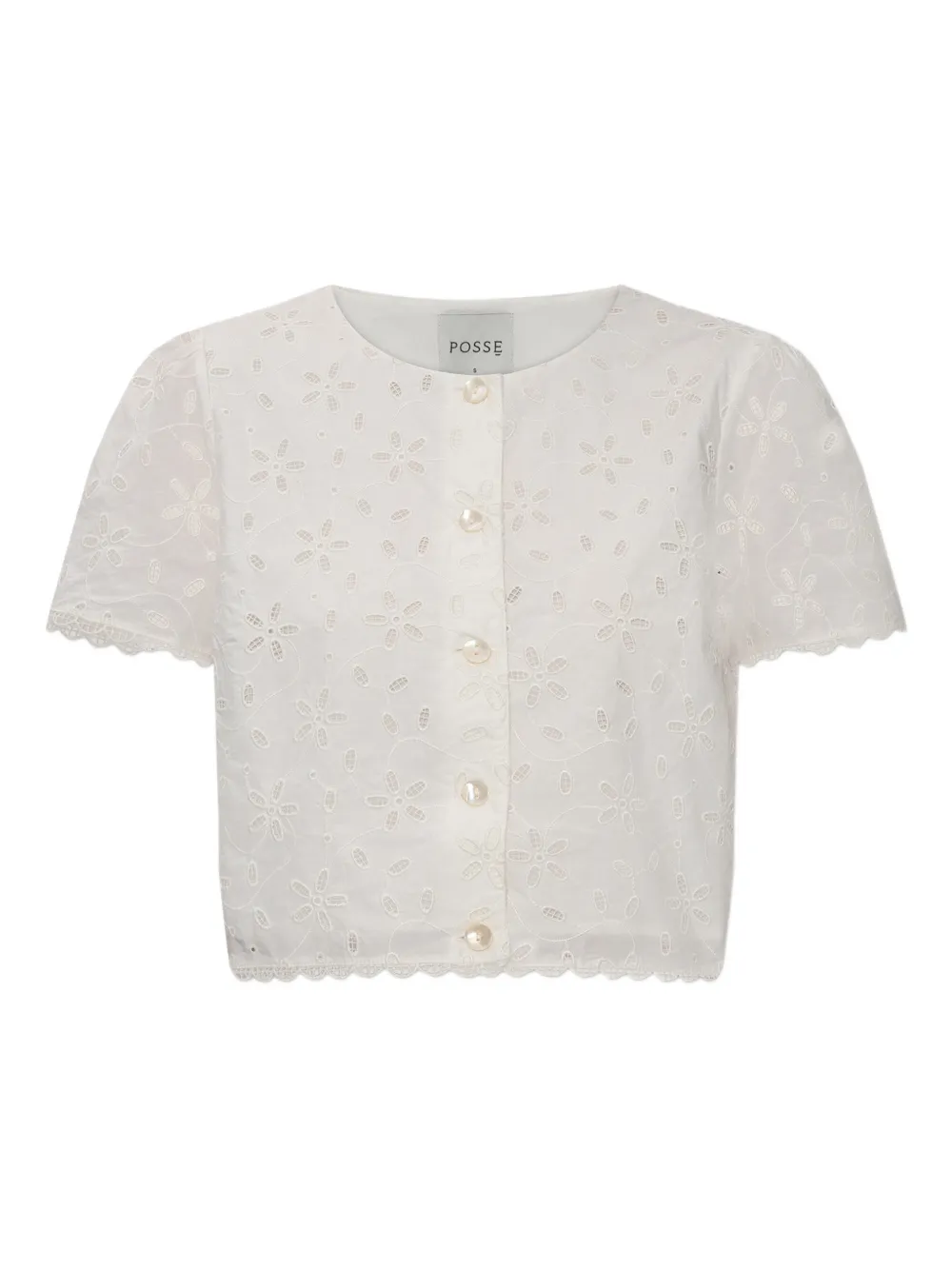 Posse Salma floral-embroidered crop top - Bianco