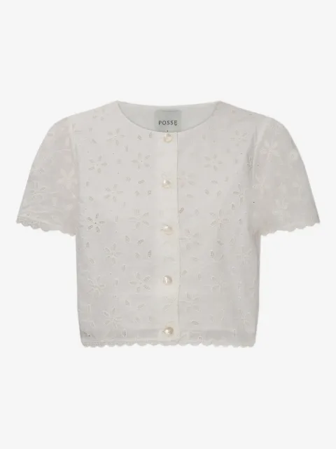 Posse Salma floral-embroidered crop top
