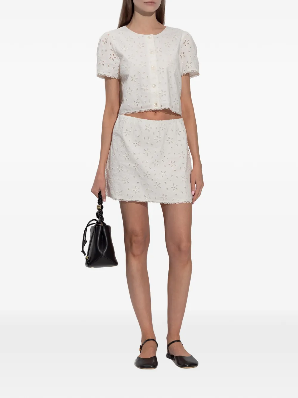 Posse Salma floral-embroidered crop top - Wit