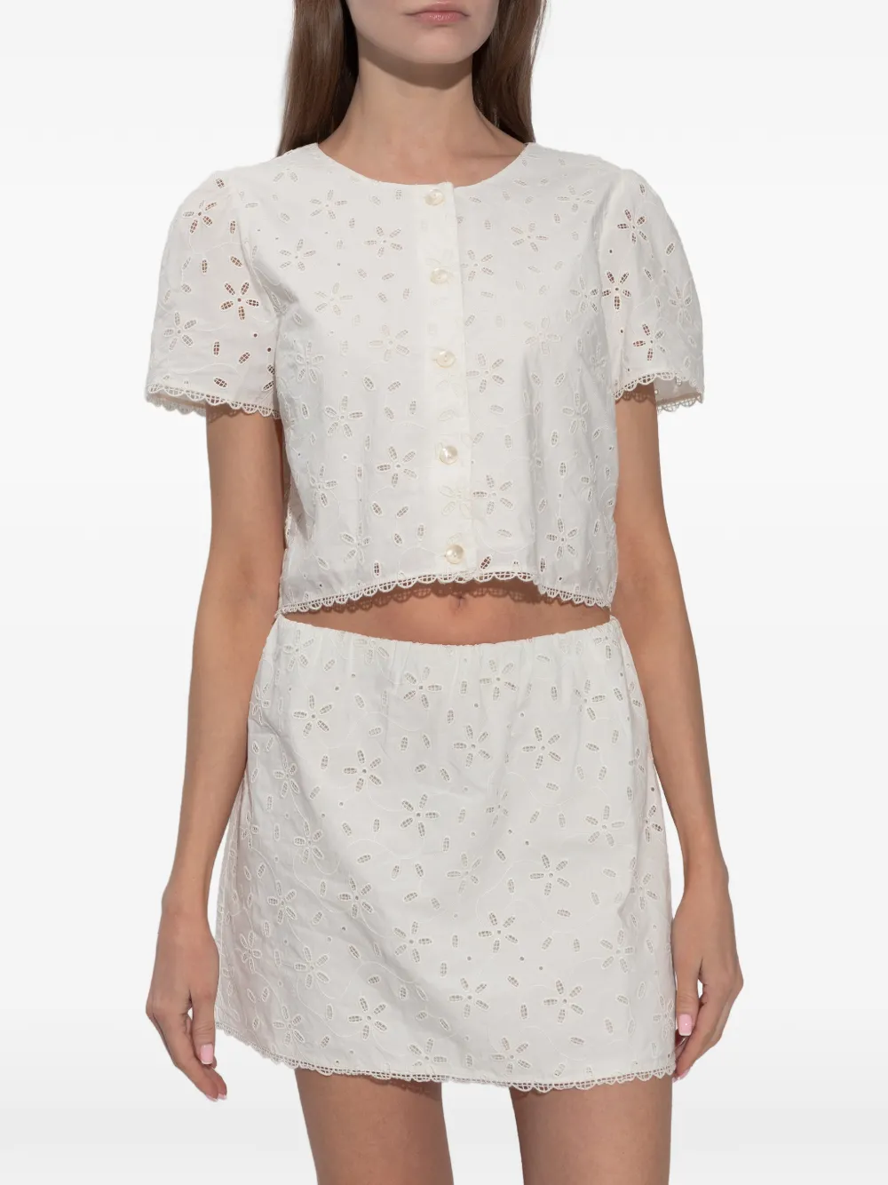 Posse Salma cropped top met geborduurde bloemen Wit