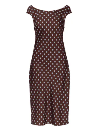posse brown polka dot dress Posse Polka Dot Midi Dress | Brown
