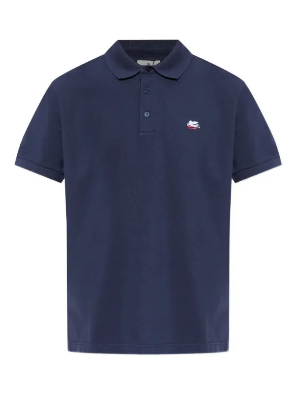 Etro Cotton Pique-polo Shirt with Pegaso Embroidery in Blue