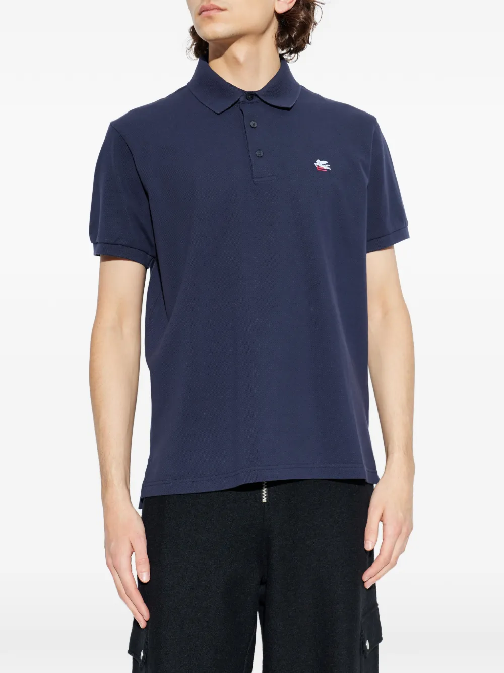 ETRO Katoenen piqué poloshirt met Pegaso-borduurwerk Blauw