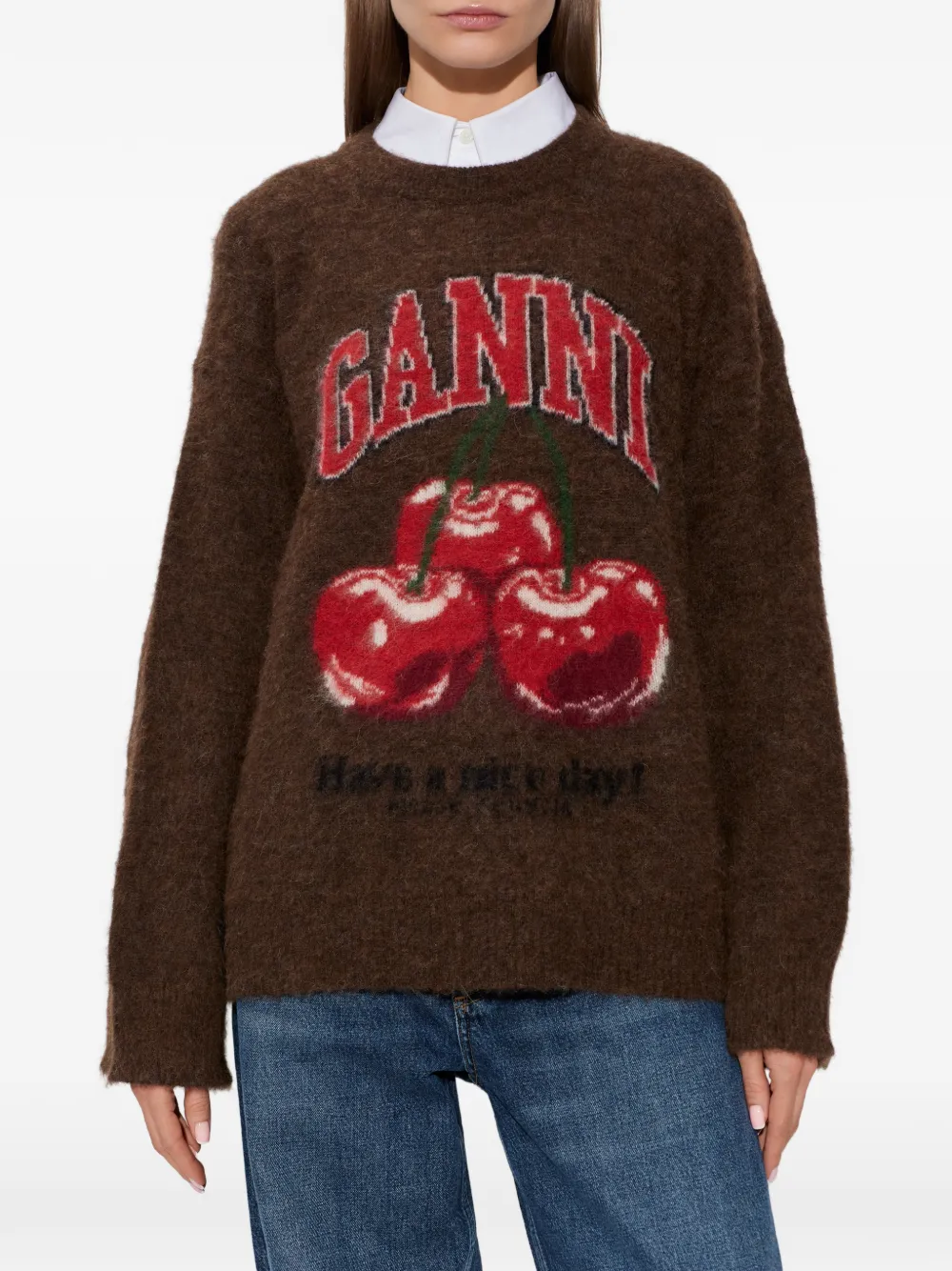 Ganni Cherry-graphic Sweater - Brown 