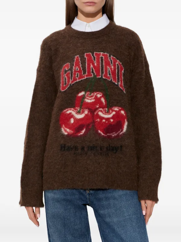 GANNI cherry-graphic Sweater | Brown | FARFETCH
