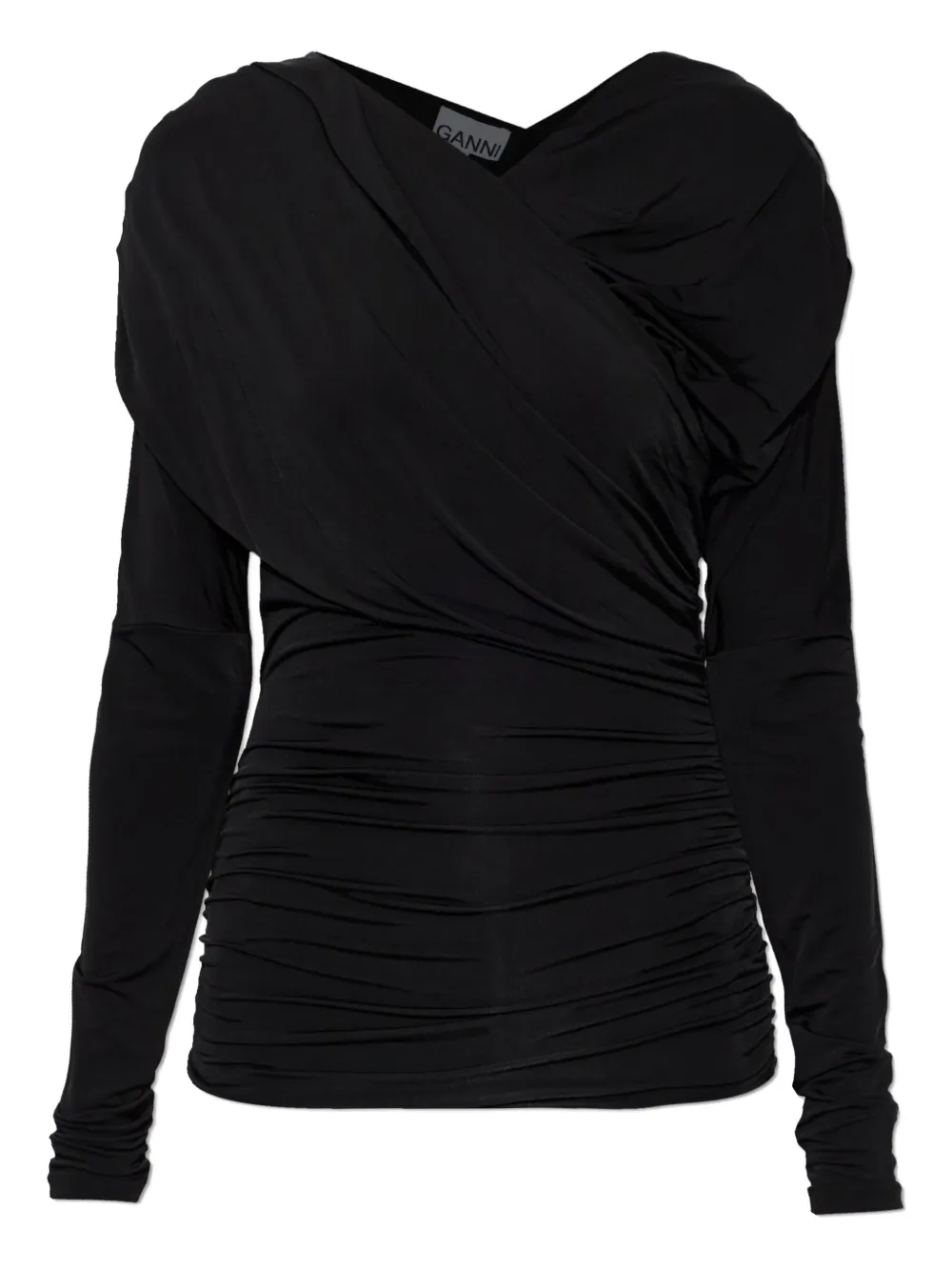 GANNI draped long-sleeve top - Nero