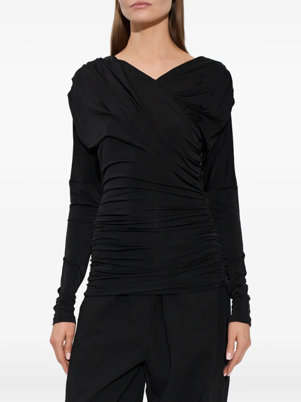 Ganni Draped Long-sleeve Top - Black 
