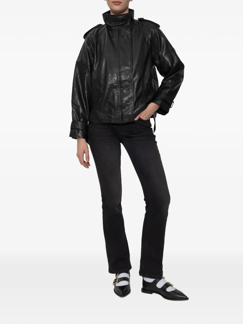  Allsaints High-neck Leather Jacket - Black 