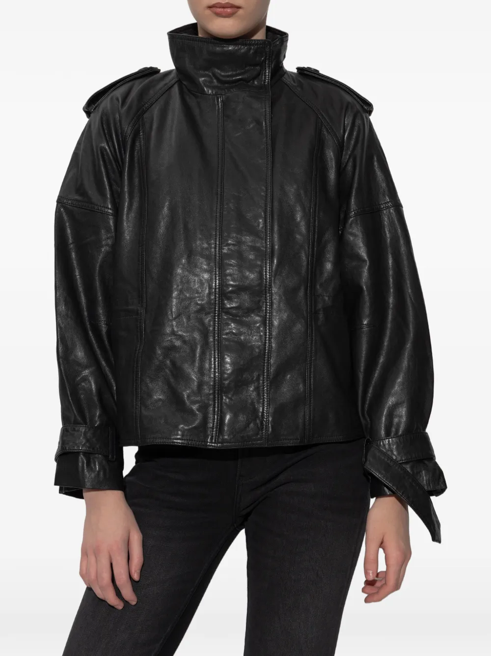  Allsaints High-neck Leather Jacket - Black 