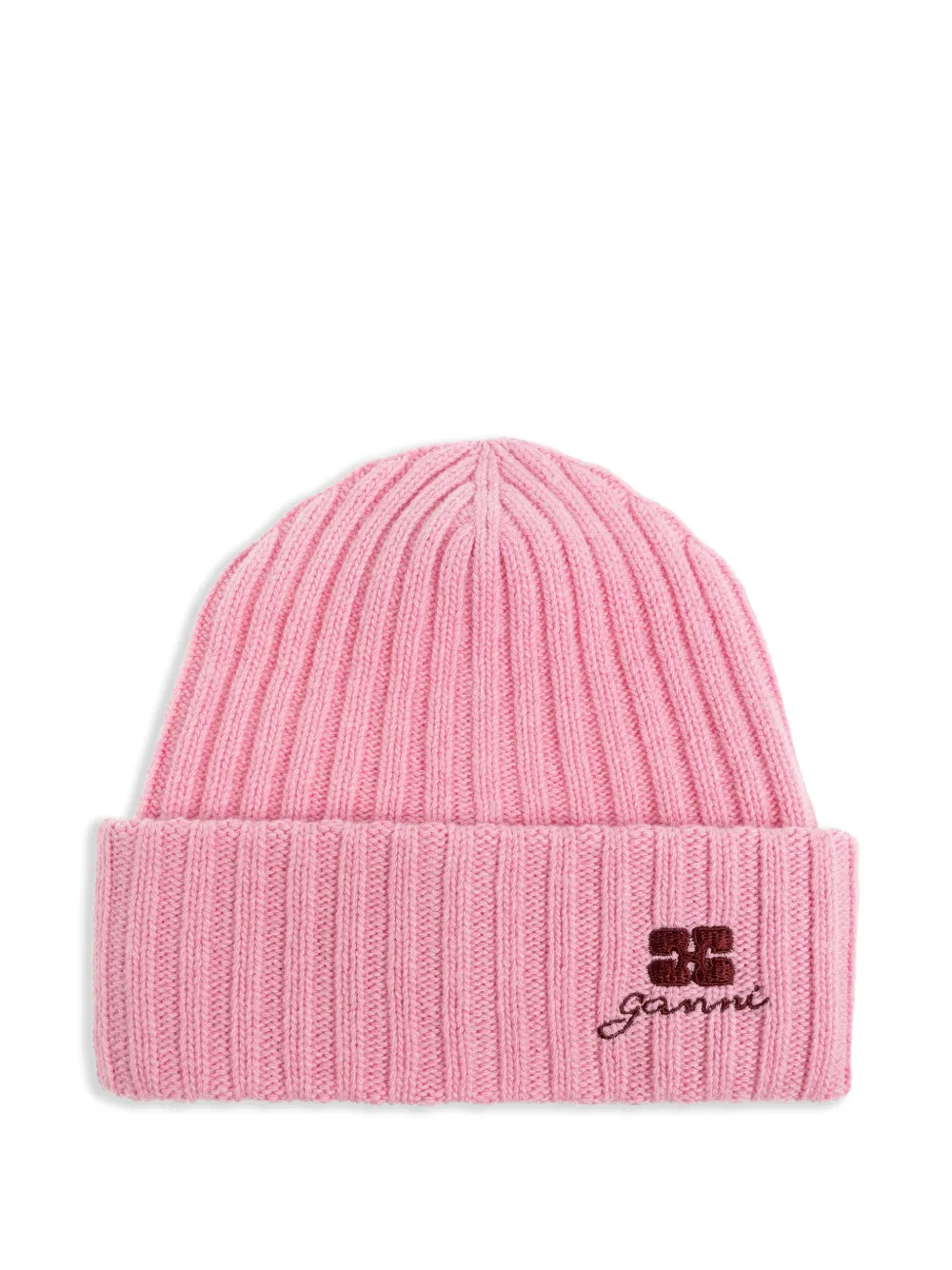 GANNI ribbed embroidered beanie - Rosa