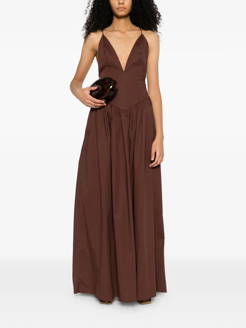 Adriana Degreas Gesmockte jurk met V-hals - Bruin