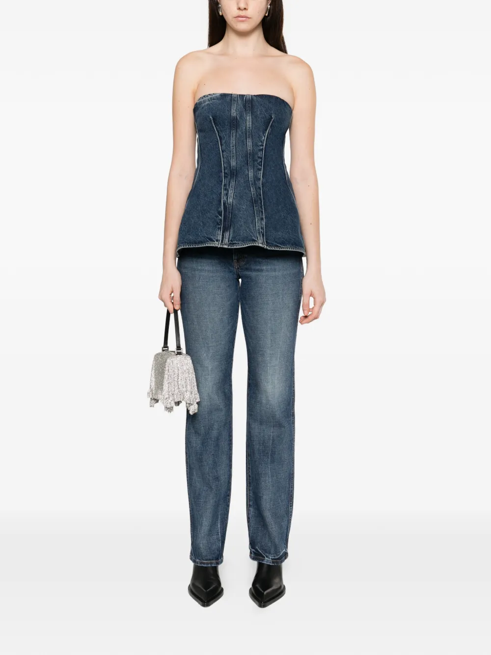 AGOLDE panelled strapless top - Blauw