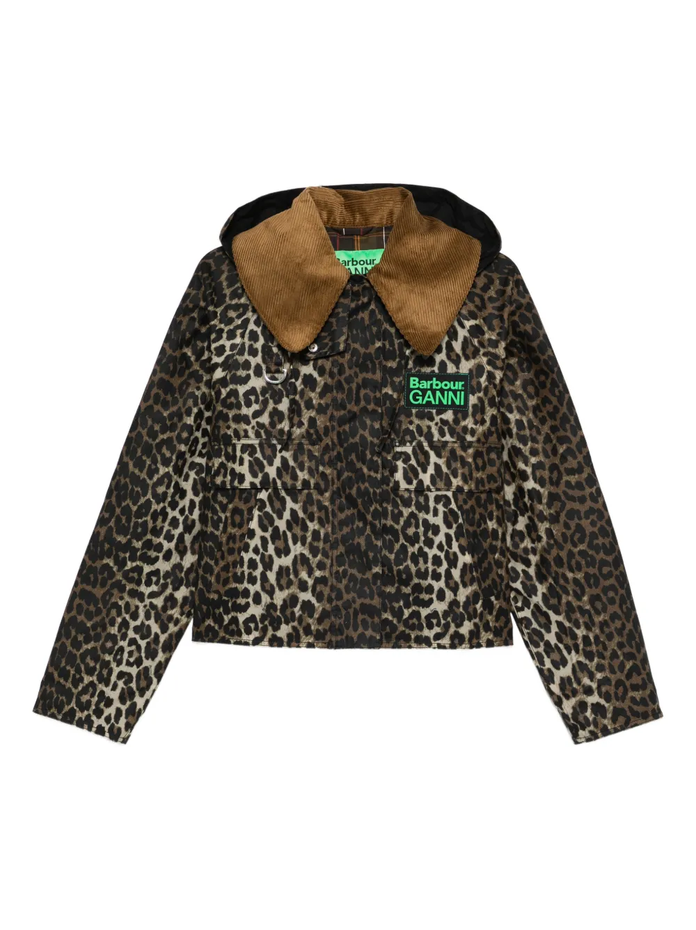 Barbour x Ganni leopard-print corduroy-collar jacket - Marrone