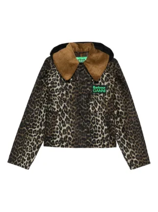 Barbour Jaqueta x Ganni Animal Print Com Gola Em Veludo Cotelê