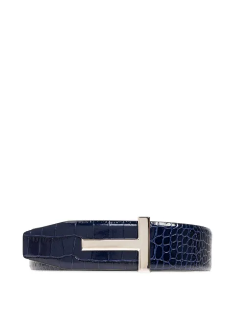 TOM FORD crocodile-effect t-buckle belt