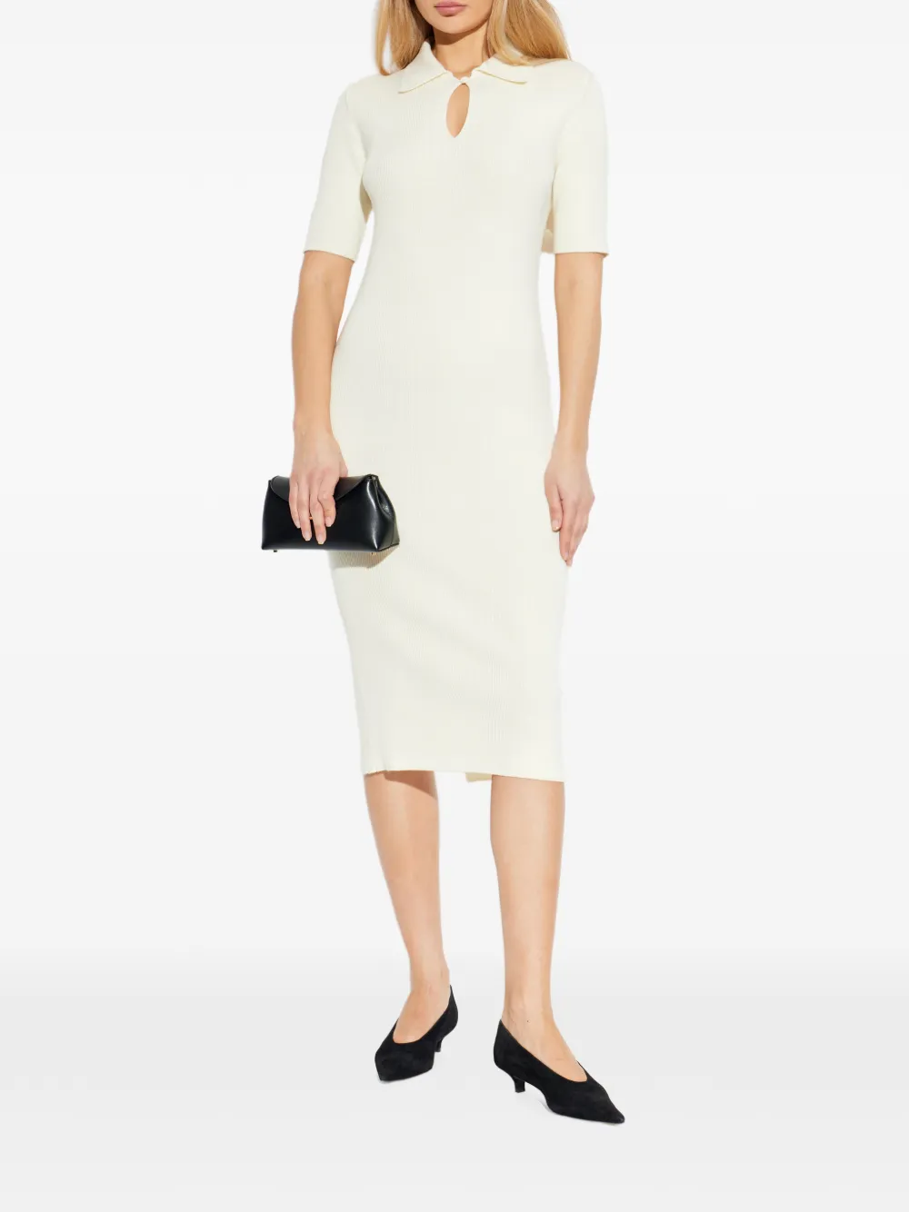  Jil Sander Keyhole Ribbed Midi Dress - Neutrals 