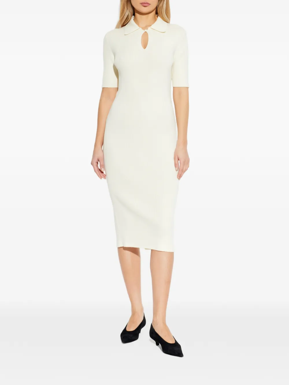  Jil Sander Keyhole Ribbed Midi Dress - Neutrals 