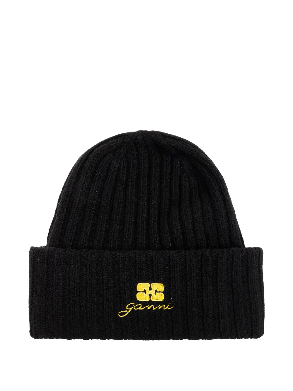 GANNI logo-embroidered beanie hat - Nero
