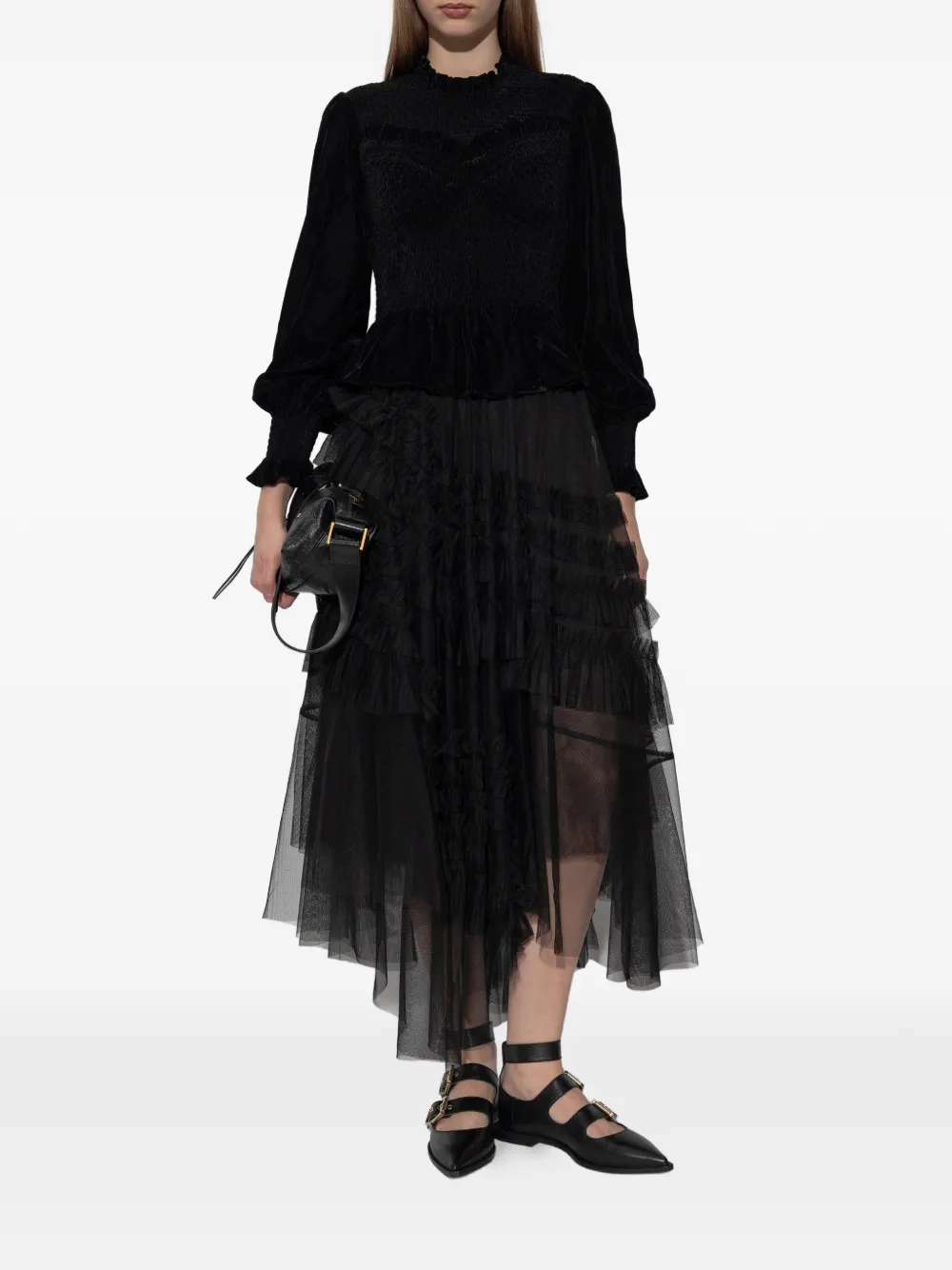  Allsaints Smocked Ruffled Top - Black 