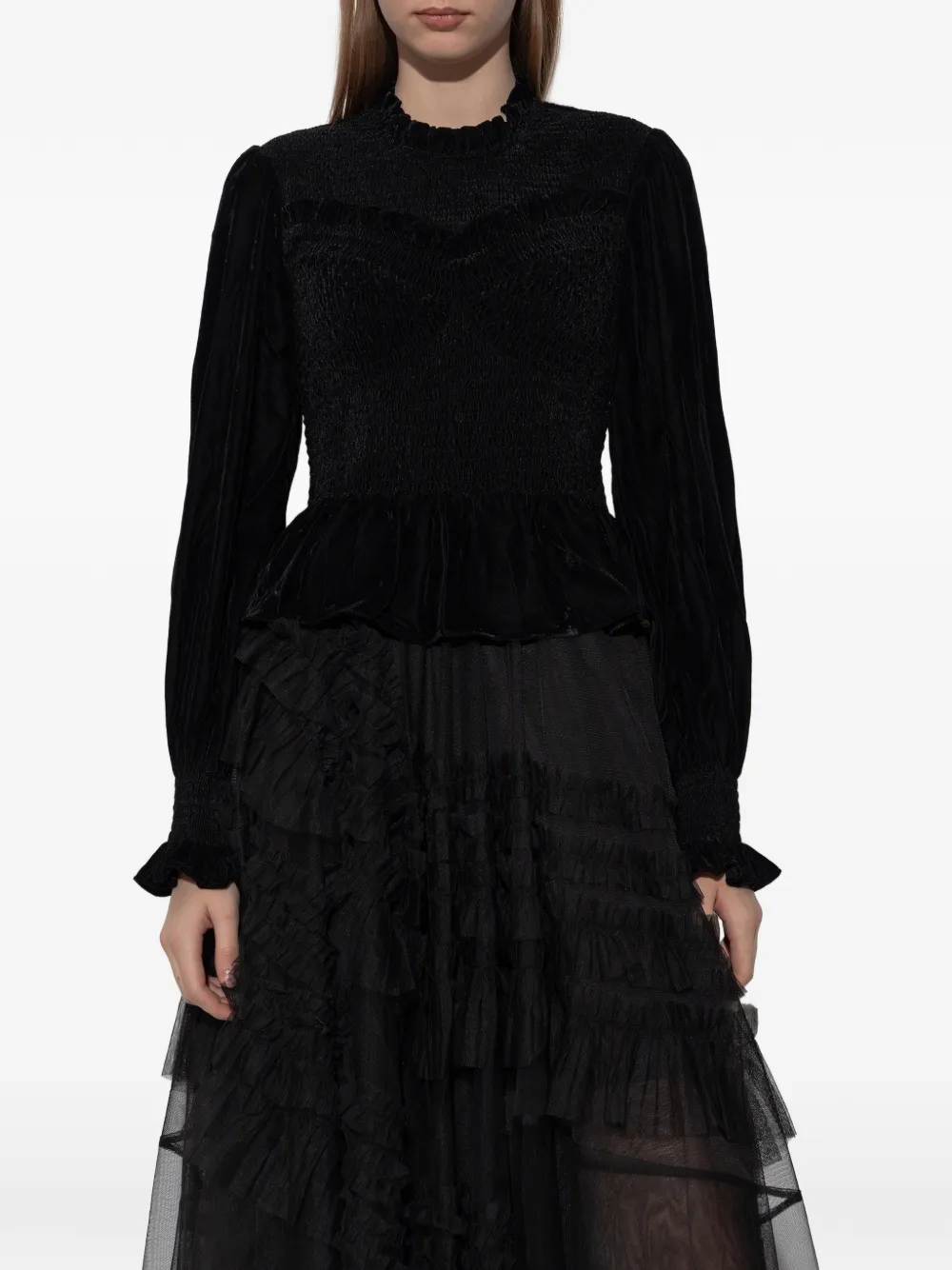  Allsaints Smocked Ruffled Top - Black 