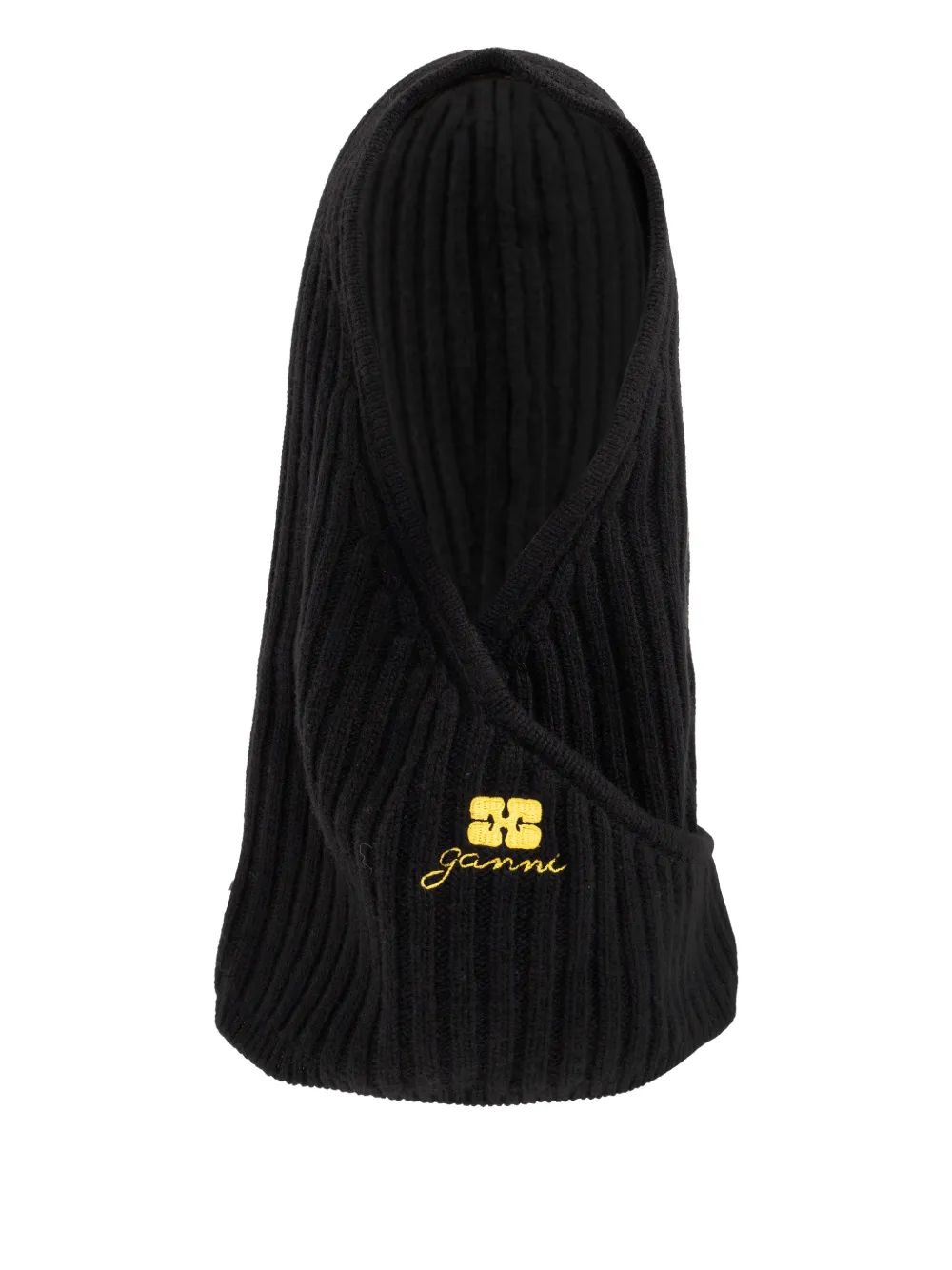 GANNI logo-embroidered ribbed balaclava - Nero