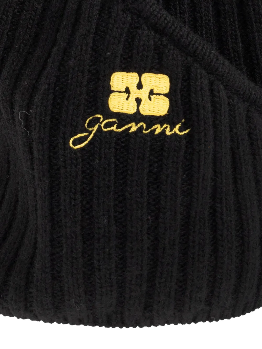  Ganni Logo-embroidered Ribbed Balaclava - Black 